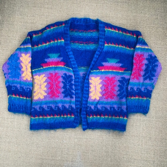 Rainbow mohair handmade cardigan, knit cable cardi