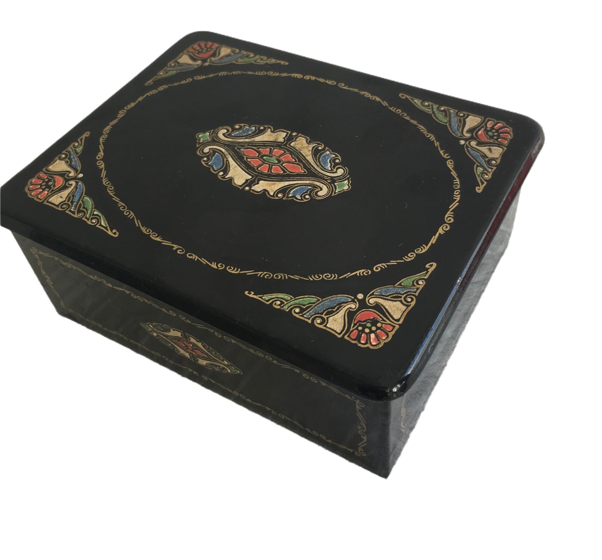 Caja de madera negra decorada con esmalte adornado vintage con Etsy