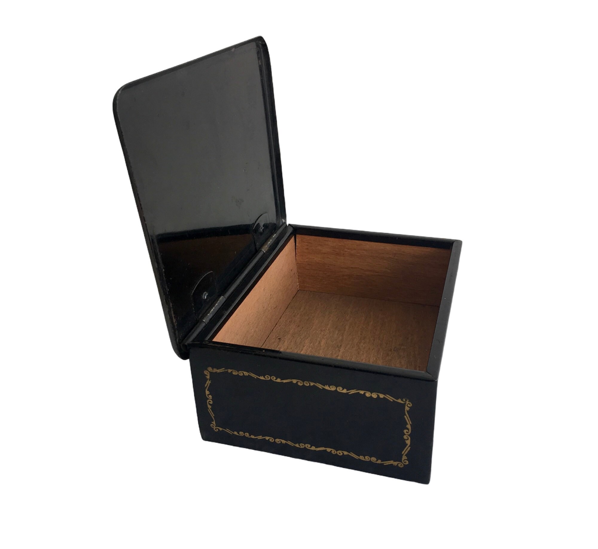 Caja de madera negra decorada con esmalte adornado vintage con Etsy