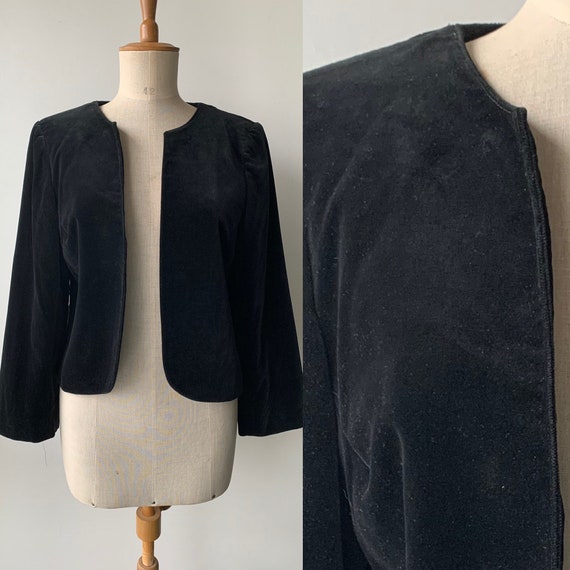 Vintage Black Velvet Bolero Jacket, Vintage Velvet