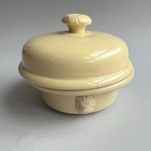 Antique French Foie Gras Ironstone lidded Terrine Pot with Lion’s Head, 20th Century Stoneware Pate Bowl Signed, Vintage Crock Jar Container