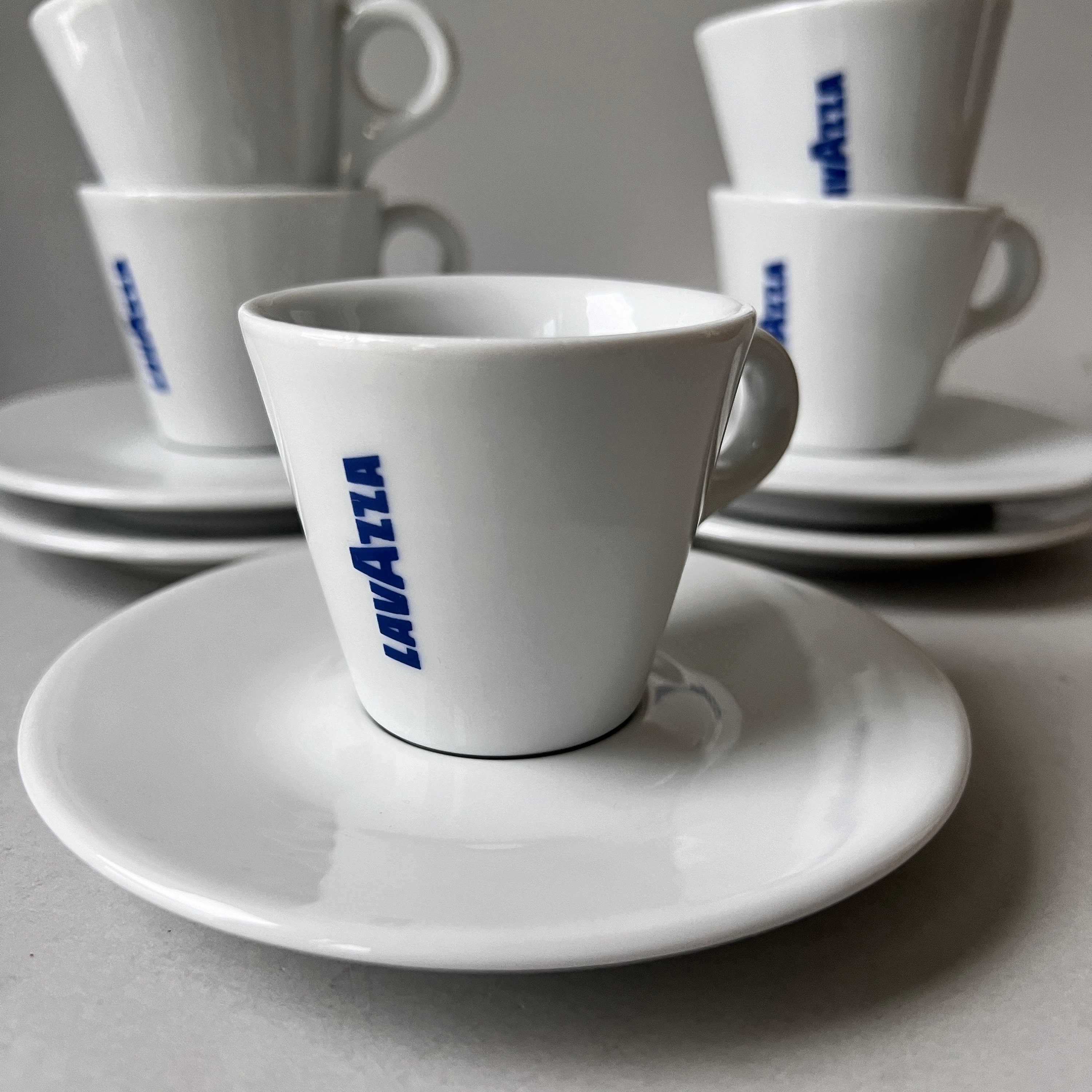 Vintage Lavazza Ace Espresso Tassen & Untertassen, italienisches Porzellan Restaurant Ware