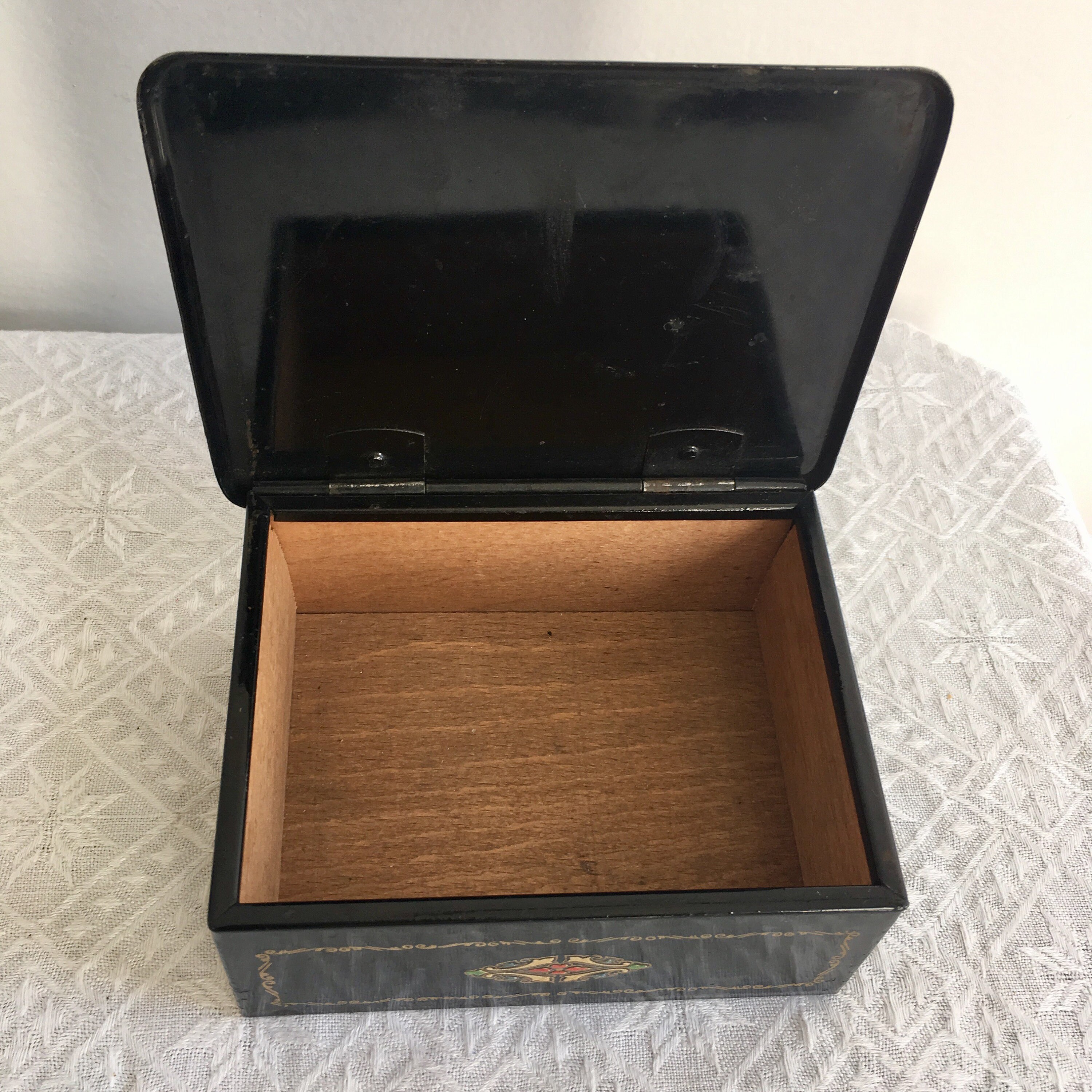 Caja de madera negra decorada con esmalte adornado vintage con Etsy