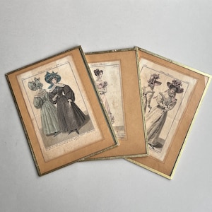 Antique 1820&#39;s Historical Paris Fashion  Framed Illustrations, French Fashion Collectible Prints Gallery Wall Art Gift,