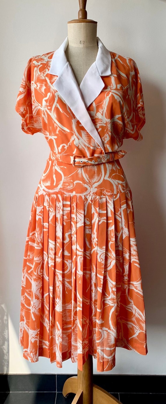 vintage orange chiffon dress, sleeveless chiffon