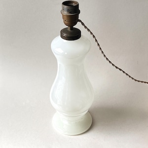 Antique White Opaline Milk Glass Table Lamp with Brass Hardware, Hand Blown Accent Lamp, Vintage Opal Glass Desk Lamp Lighting Decor