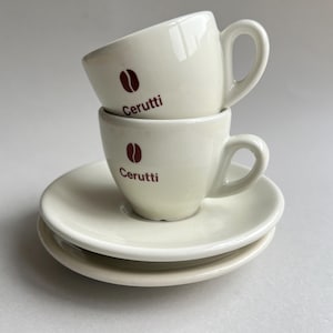 2 Vintage CERUTTI ACE Italian espresso cups & saucer, heavy porcelain bar  espresso cups, gift set for coffee lover, advertisement demitasse