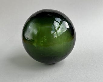 Vintage Green Glass Japanese Round Fisherman Float, Nautical Home Decor, Beach House Marine Decor Gift, Hand Blown Glass Ball