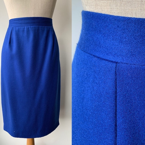 Cobalt Blue vintage wool pencil skirt, high waiste