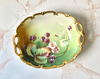 Antique Hand Painted Gold Rim Decorative Platter