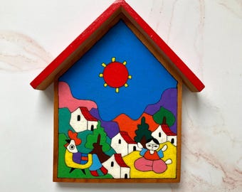 Charming Folk Art Wooden El Salavador Wall Hanging - Colorful Happy Home Decor
