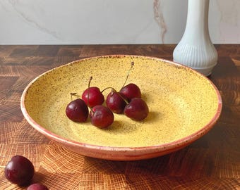 Yellow & Pink Handmade Speckled Clay Ceramic Bowl - 8” Wide