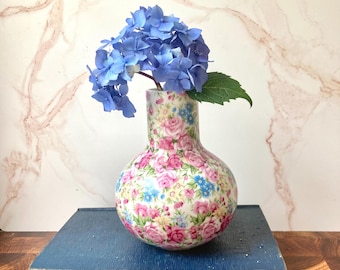 Vintage Pink & Blue Floral Bud Vase