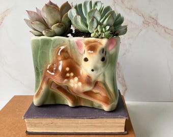 Vintage MCM Fawn Planter - Whimisical Cottagecore Shelf Decor - Woodland Theme