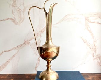 Vintage Brass Ewer Pitcher - 13" Tall - Decorative Vase - Midcentury