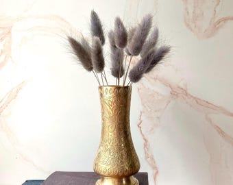 Vintage Etched Brass Vase - Small Bud Vase - Floral Design