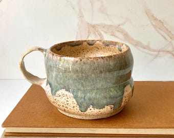 Handmade Ceramic Bubble Mug - Peach & Gray Speckle with Drippy Glaze