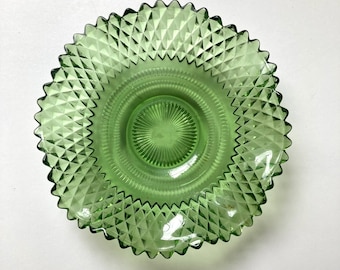 Green Indiana Glass Wavy Diamond Plate – Art Deco Serving Dish