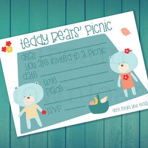 Teddy Bears Picnic Invitation, Teddy Bear Invite to Download and Print.  Teddy Bear Theme Teddy Invitation, Teddy Bear Invites Teddy Party