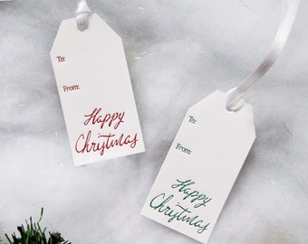 Happy Christmas Letterpress Gift Tag, Holiday Gift Tags, British Christmas Tags, Santa Gift Tags, Simple Gift Tags, To From Gift Tags