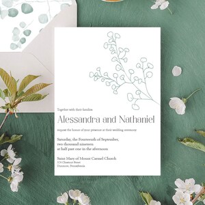 Greenery Minimalist Wedding Invite, Simple Wedding Invitation Suite, Modern Wedding Invite, Romantic Wedding Invitation Set, Eucalyptus Set