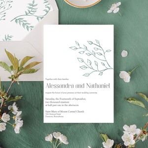 Minimalist Greenery Invitation, Modern Garden Wedding Invite, Luxury Wedding Invitation Suite, Leaf Illustration Invite, Green Invitation