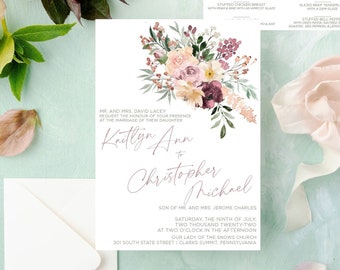 Botanical Wedding Invitation Suite: Blush and Peach Floral Garden Invite