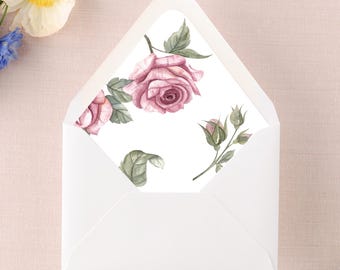 Forro para sobre de boda con acuarela rosa, invitación A7