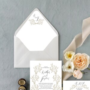 Gold Botanical Envelope Liner, Lush Greenery Invitation Liner, Wedding Monogram Envelope Liner, Wedding Envelope Liner for Invitations