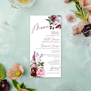 Garden Wedding Menu Card, Botanical Wedding Decor, Elegant Floral Wedding Menu, Romantic Wedding Menus, Printed Menu Card for Weddings