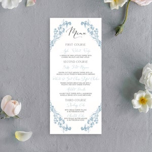 Regency Wedding Menu, Romantic Wedding Menu, Printed Wedding Menu, Literary Wedding Menu, Rococo Wedding Menu, French Blue Wedding Menu