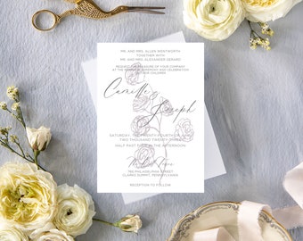 Vellum Minimalist Wedding Invitation, Calligraphy Wedding Invite, Romantic Wedding Invitation Suite, Elegant Wedding Invitations