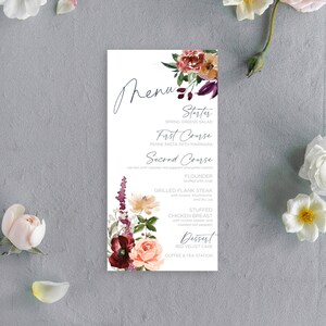 Botanical Wedding Menu, Floral Wedding Decor, Romantic Wedding Menu Card, Printed Wedding Menus, Garden Wedding Menu Card, Elegant Decor