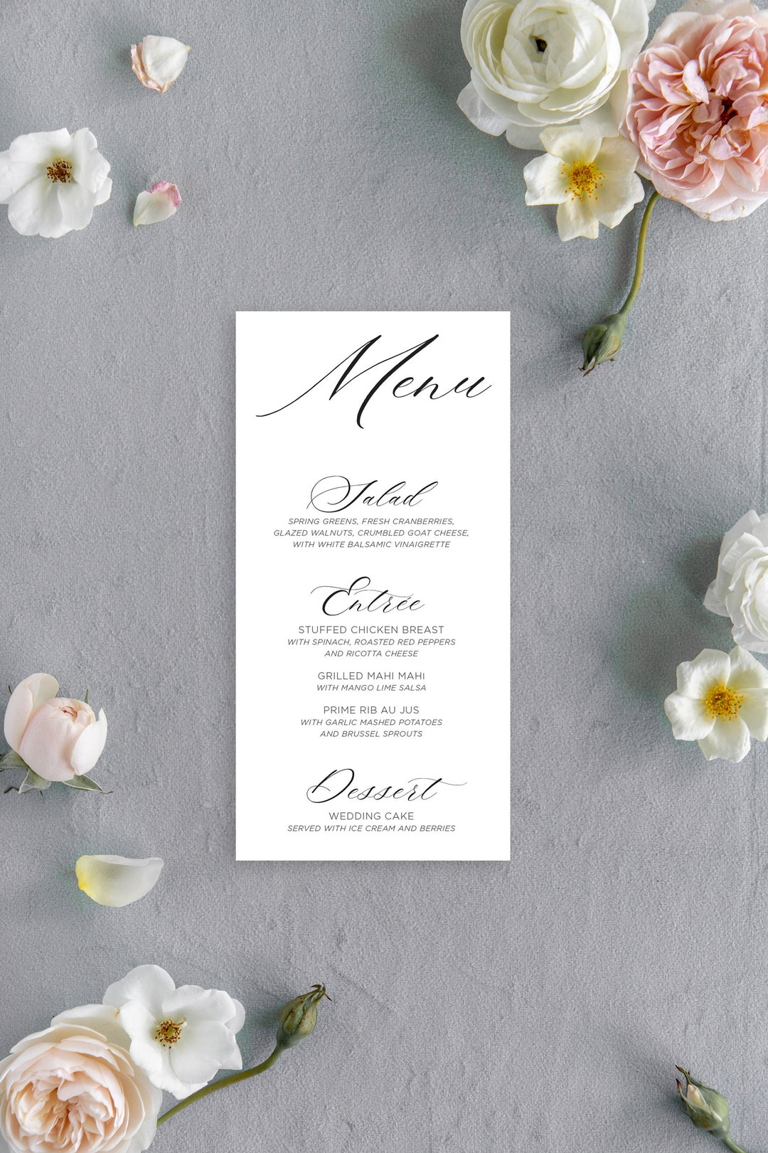 Classic Wedding Menu, Calligraphy Script Menu Card for Weddings ...