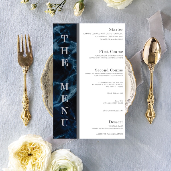 Blue Marble Menu Cards Etsy