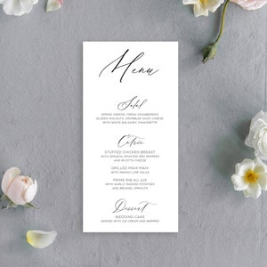 Romantisches Hochzeitsmenü, Klassische Menükarte, Elegante Hochzeitsmenükarte, Gedruckte Hochzeitsmenüs, Schicke Hochzeitsmenükarten