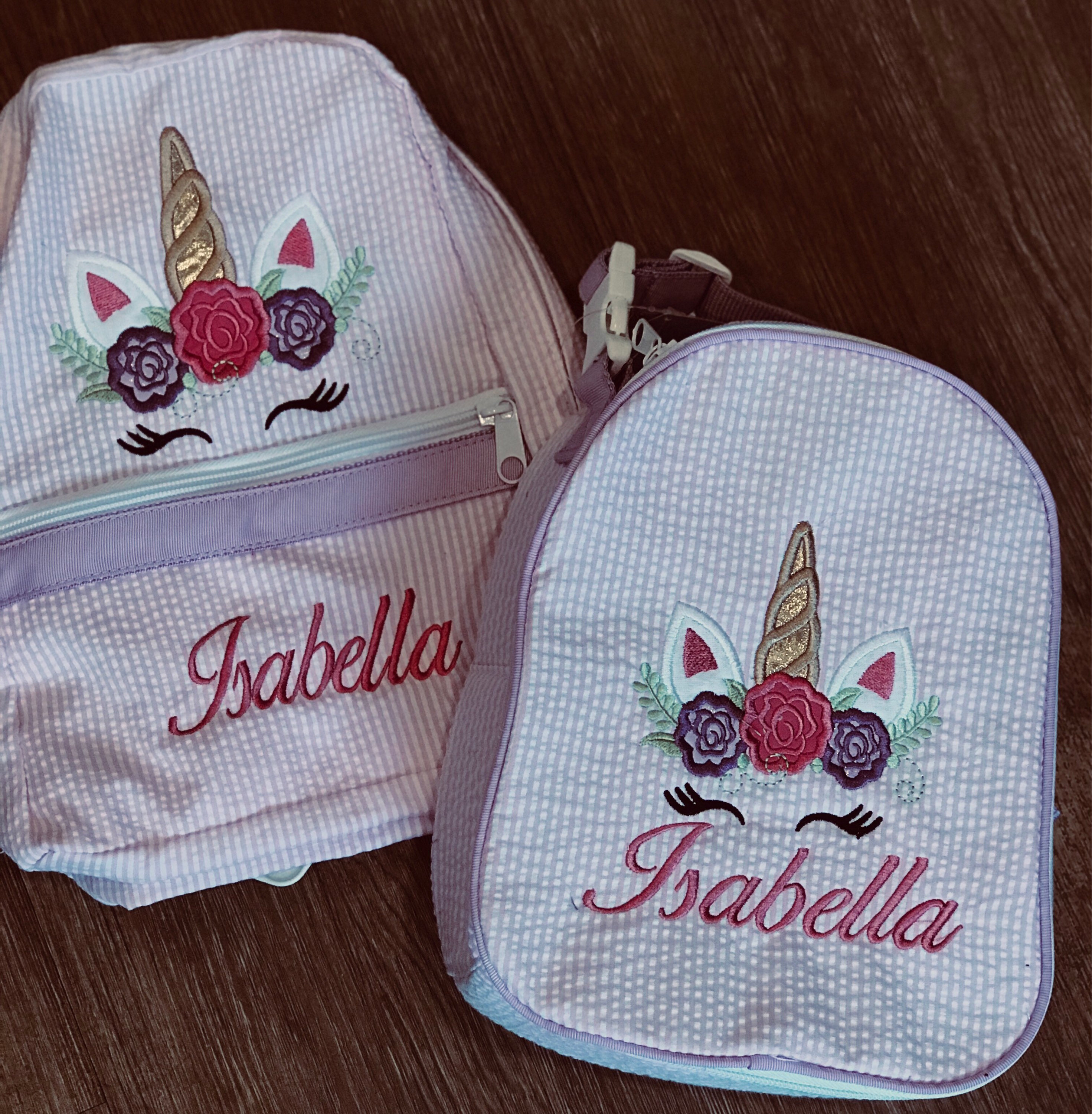 Unicorn Backpack lunch box set /Unicorn applique/ back to | Etsy
