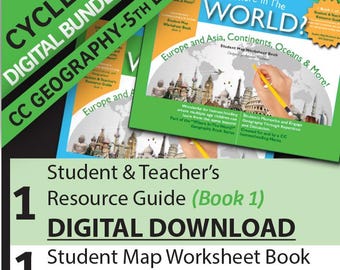 Where in the World? Europe and Asia, Continents, Oceans, and More! Geography - 2 DIGITAL DOWNLOAD Bundle - Books 1&2- CC 5th Edition-Cycle 2