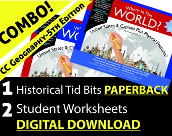Homeschool HISTORIA DE LOS ESTADOS UNIDOS + Geografía: Rústica + Hojas de trabajo digitales - Memorizar estados y capitales de EE. UU. + Características físicas-CC Geo 5thEdCy3-FreeSH