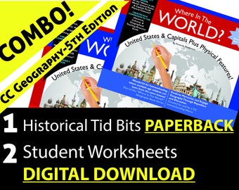 Homeschool US History + Geography: Paperback + Digital Worksheets - Memorize US States & Capitals + Physical Features-CC Geo 5thEdCy3-FreeSH