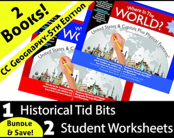 Homeschool US History and Geography 2 Paperback Book Bundle-Memorize US States & Caps + Physical Features CC Geography 5thEd-Cy3-Ships Free!