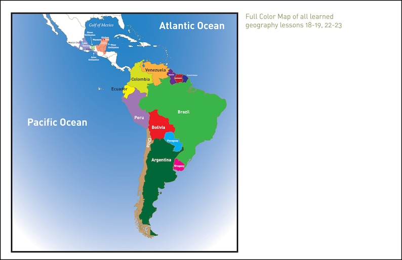 Puede incluir: Un mapa colorido de Am&eacute;rica del Sur, que muestra los pa&iacute;ses de Venezuela, Colombia, Ecuador, Per&uacute;, Bolivia, Brasil, Argentina y Uruguay. El mapa est&aacute; etiquetado con los nombres de los pa&iacute;ses y los oc&eacute;anos Atl&aacute;ntico y Pac&iacute;fico.
