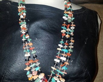 Amazing Vintage Triple Strand, Santo Domingo, Multi- Stone Necklace