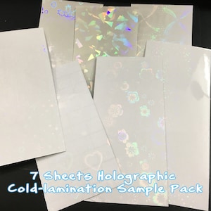 7 Sheets Holographic Self-Adhensive Vynil Overlay Sample Pack, Cold Lamination Sample Sheets, for buttons, stickers and more