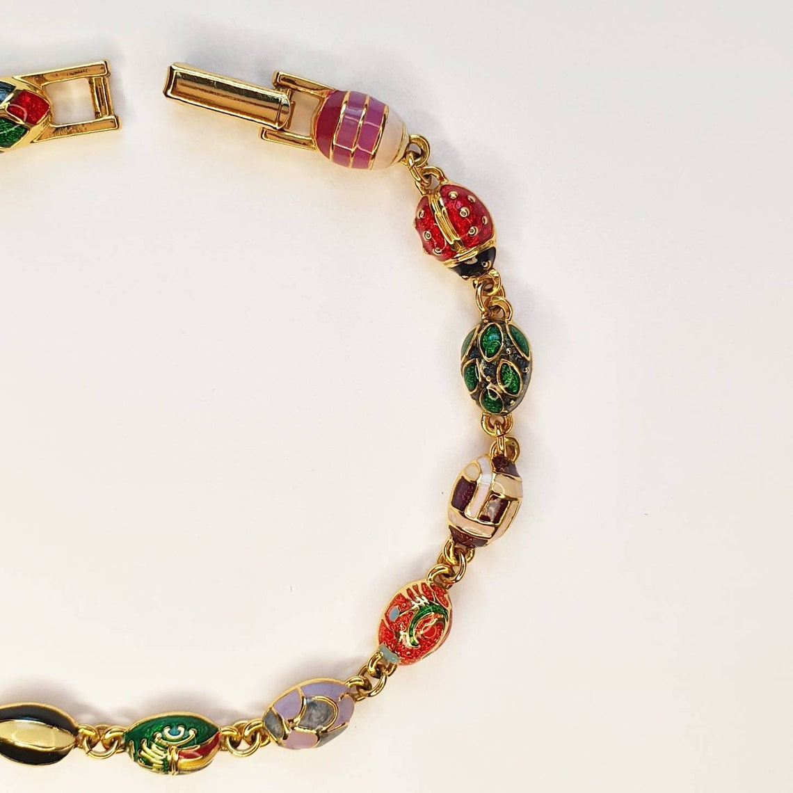 Joan Rivers Bracelet Egg Vintage Enamel Gold plated Ladybird Etsy