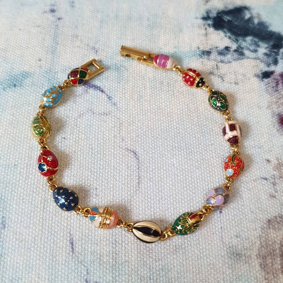 Joan Rivers Bracelet Egg Vintage Enamel Gold plate