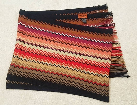 Missoni Scarf Red Black Orange Cream Brown Stripe Wool Etsy