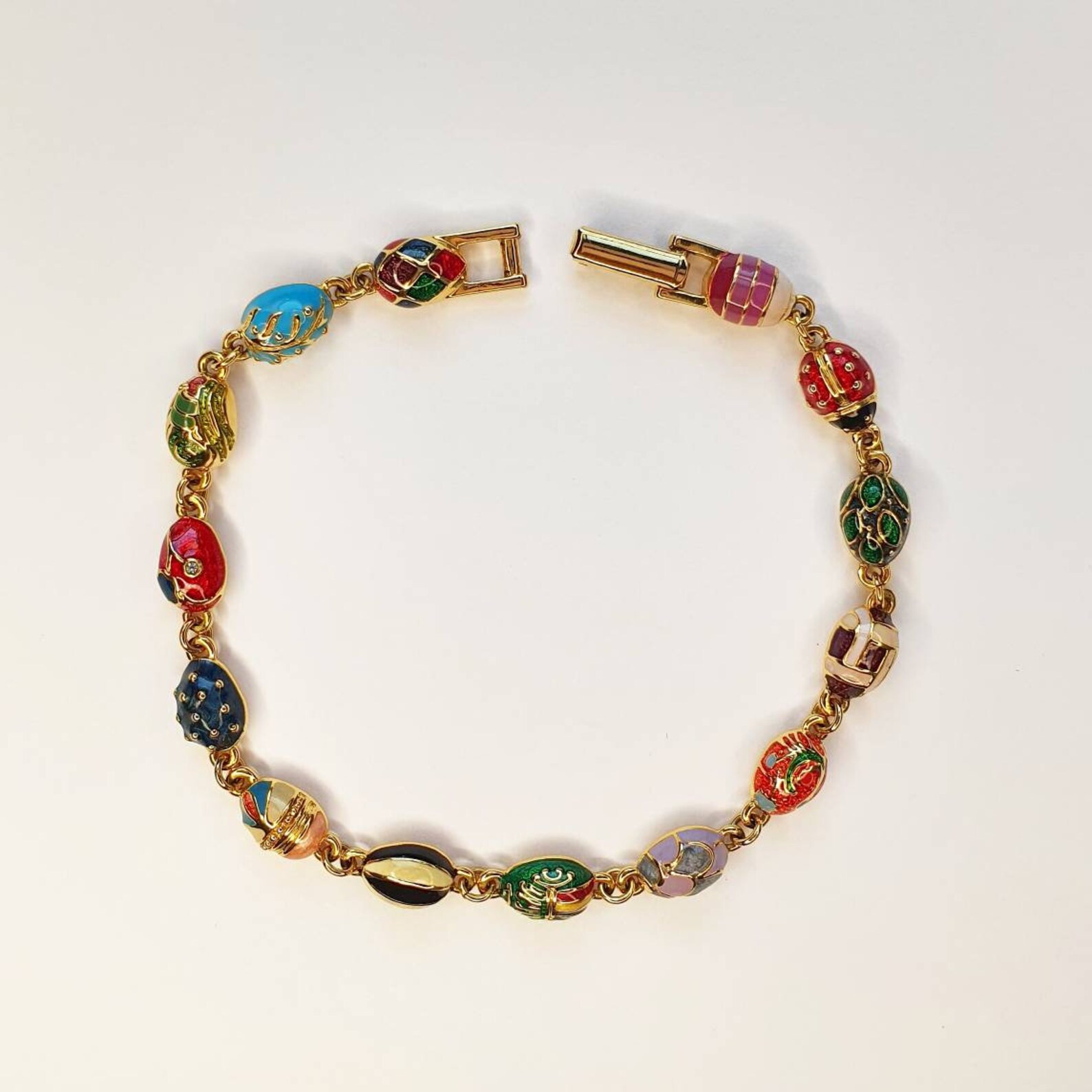 Joan Rivers Bracelet Egg Vintage Enamel Gold plated Ladybird Etsy