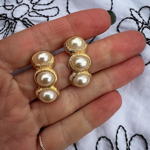Vintage Pearl And Gold Earrings Half Hoop