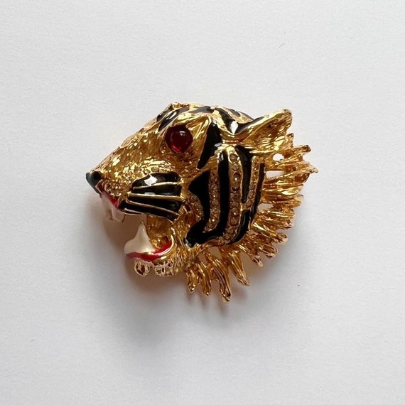 Sphinx Vintage Tiger Brooch Gold Plated Crystal Enamel Etsy